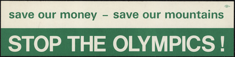 Bumper sticker from POME opposing the Games.