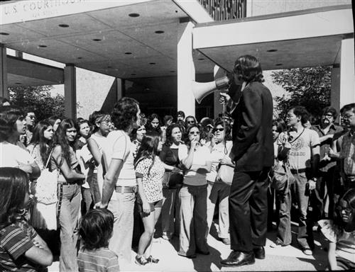 Federico Pena addressing UMAS students at protest