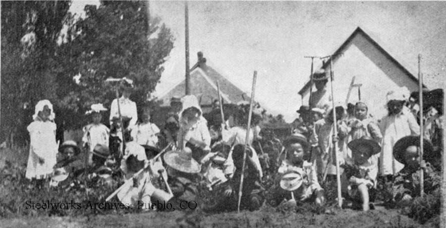 Children of the Bessemer summer kindergarten at Minnequa Works (Pueblo) working in their garden, 1902