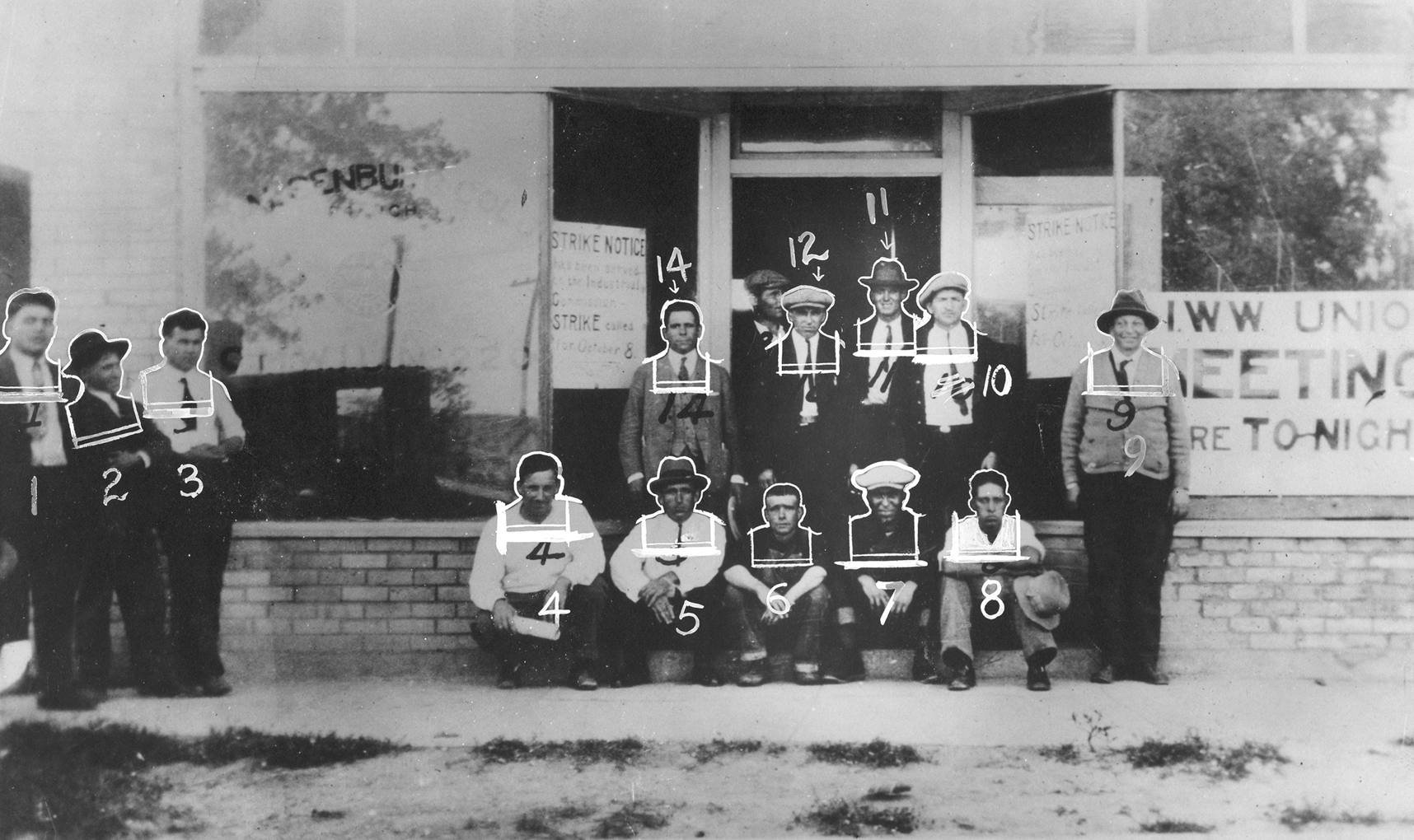 IWW Strike Agitator Leaders in front of IWW Hall, Walsenburg.