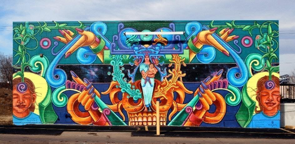 A mural depicting the indigenous goddess Huitzilopochtli