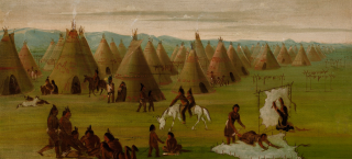 Comanche Village, Women Dressing Robes and Drying Meat