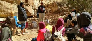 Tribal members, teachers and students at the Rough Canyon Archaeology Education and Service Day.