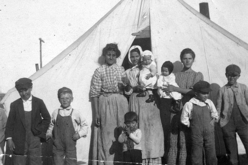 Family next to battle tent