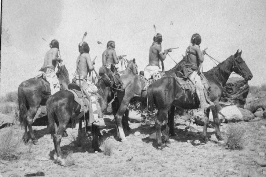 group of Southern Ute men on horseback