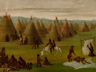 Comanche Village, Women Dressing Robes and Drying Meat