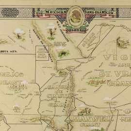 A map of Colorado Land Grants given by the Mexican Government before the Mexican-American War. The grants listed include the Conejos Grant, the Sangre de Cristo Grant, the Baca Grant, the St. Vrain Grant, and others. 